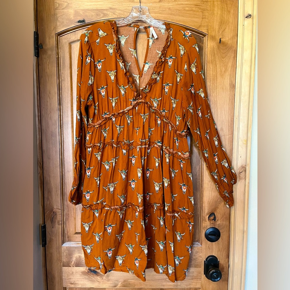 Cute Western print tiered dress XL